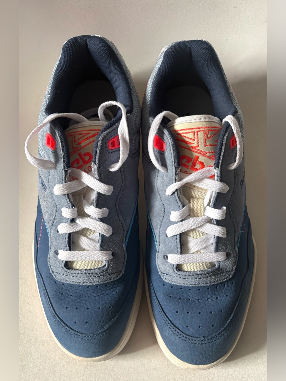 Reebok Blue Suede Low-Top Sneakers with Coral Logo Accents